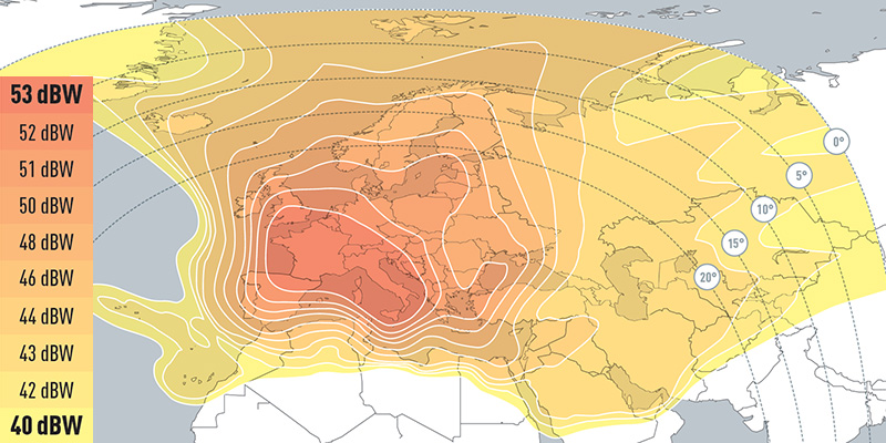 Zone de couverture Eutelsat Hot Bird 13D
