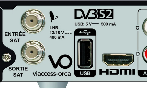 Entrée / sortie USB, sortie HDMI, panneau arrière récepteur satellite