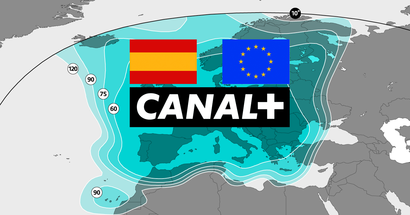 Movistar+ (Canal Plus), televisión española de pago por el satélite Astra.  Mapas de recepción, lista de canales y frecuencias.